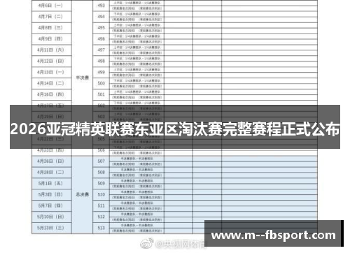 2026亚冠精英联赛东亚区淘汰赛完整赛程正式公布